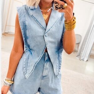 Light Wash Denim Vest & Shorts Set